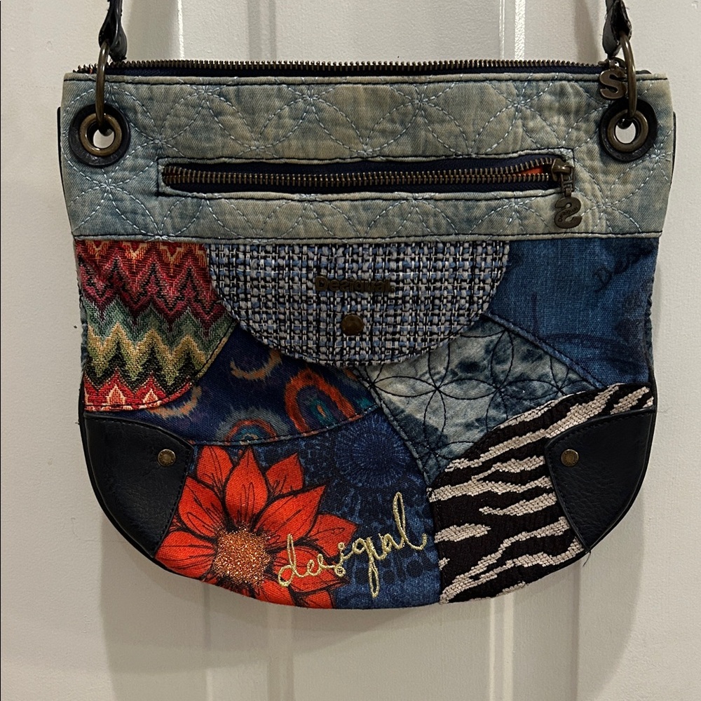 Desigual Blue and Red Patchwork Crossbody Bag
